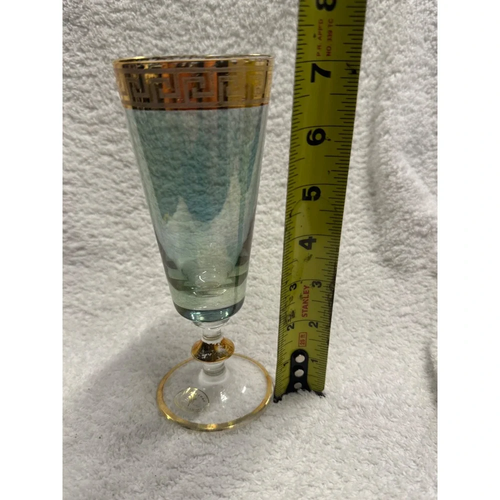 I Preziosi Italy Green Glass Flute 24K Gold Greek Key Handmade Vintage 7in